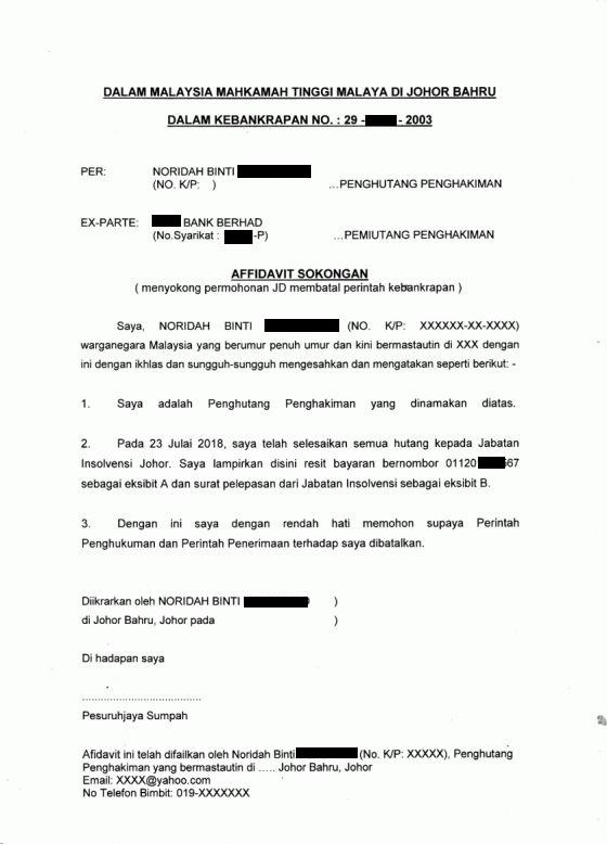 Surat Kepada Jabatan Insolvensi Malaysia