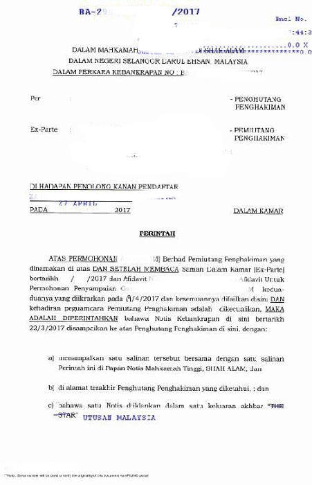 Notis Petisyen Pemiutang Melalui Surat Khabar Page 4 Lawyerment Answers