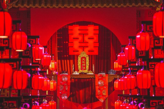 Chinese Lanterns and Double Luck or Happiness Talisma