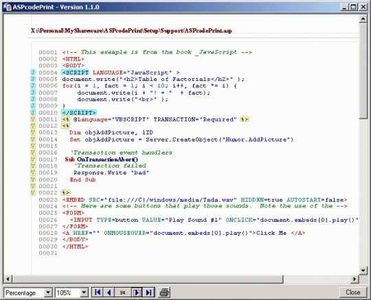 ASPcodePrint Screenshot