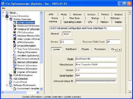1'st ZipCommander (SysInfo) Screenshot