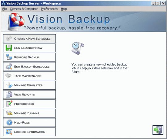 Vision Backup Server w/ MSSQL and Exchange Screenshot