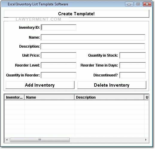 Excel Inventory List Template Software Screenshot
