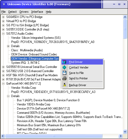 Unknown Device Identifier Screenshot