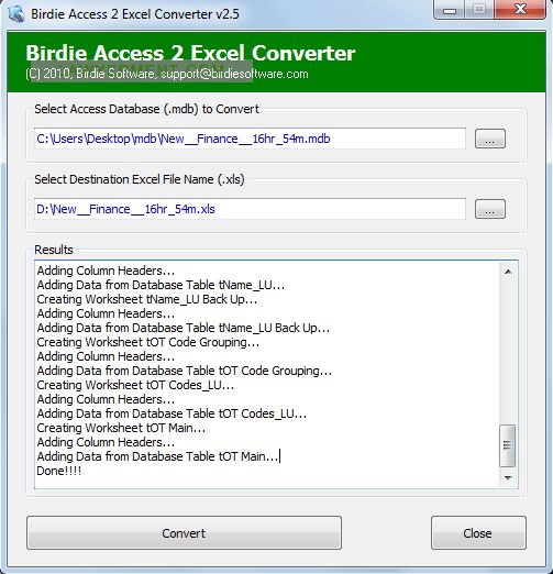 Birdie Access 2 Excel Converter Screenshot